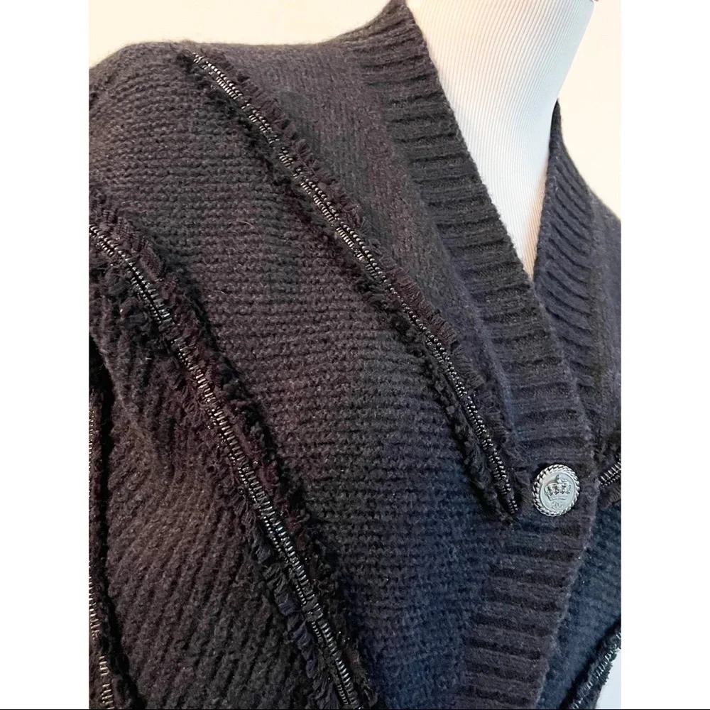 CHANEL Charcoal Grey Signature Button Short Sleeve Cardigan Sweater